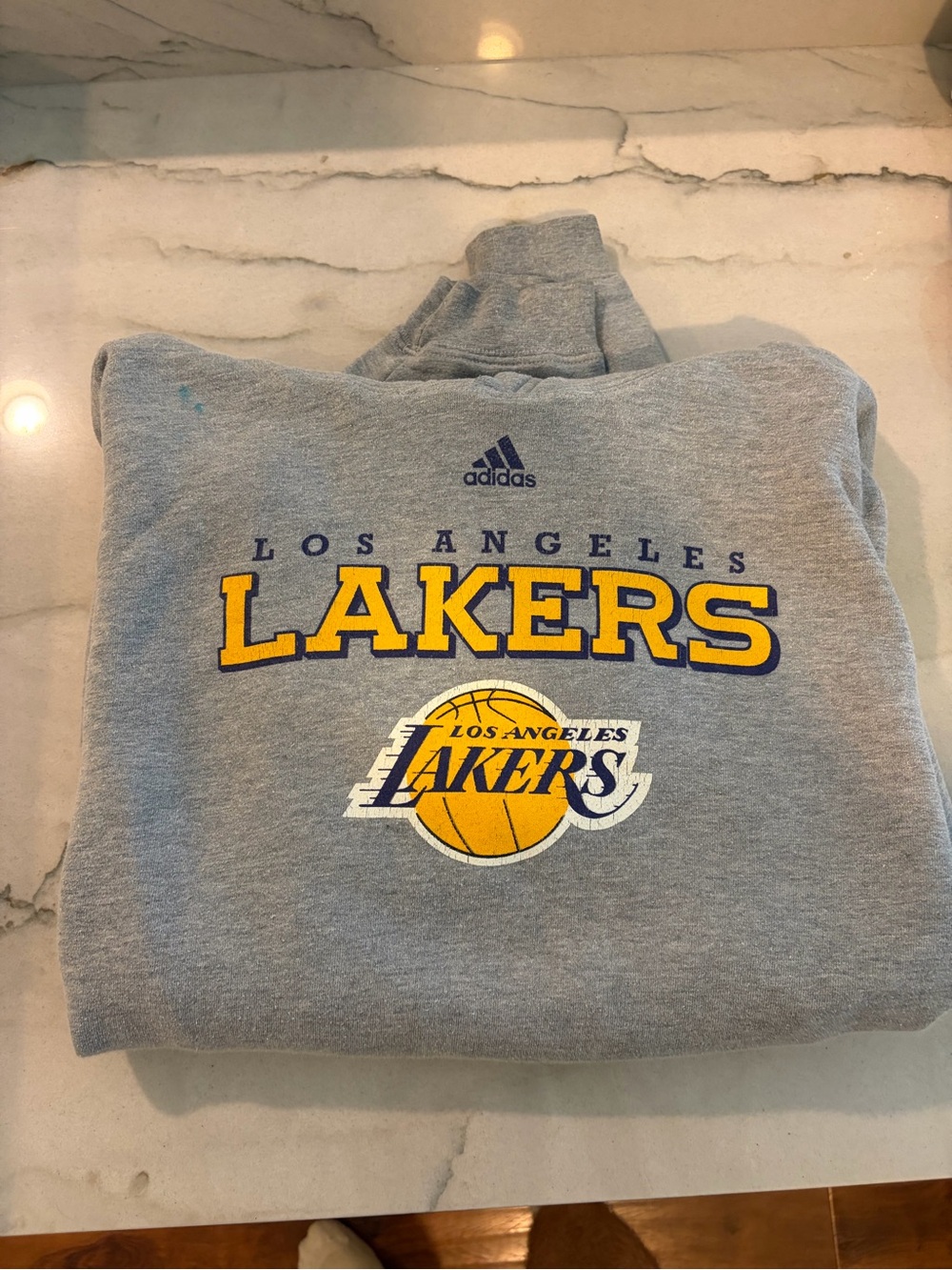 adidas Gray Los Angeles Lakers Pullover Sweatshirt with Yellow Logo